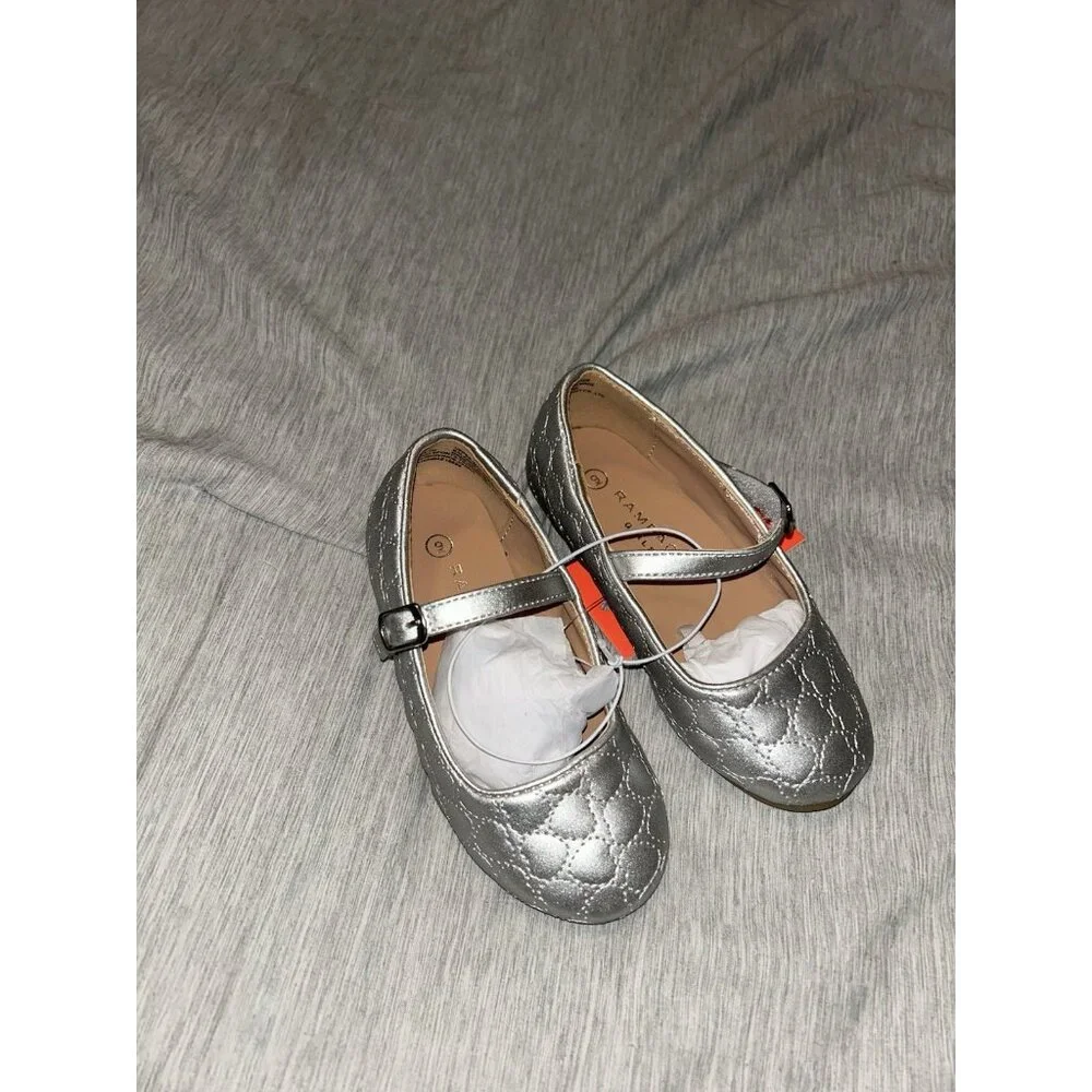 Rampage Girls Sliver Casual Dress Holiday School Ballet Flats Shoes Size 9